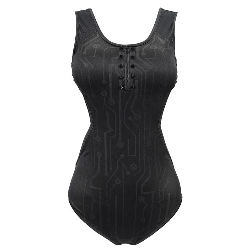 Damen Gothic Black Ärmelloser Trikot-Badeanzug