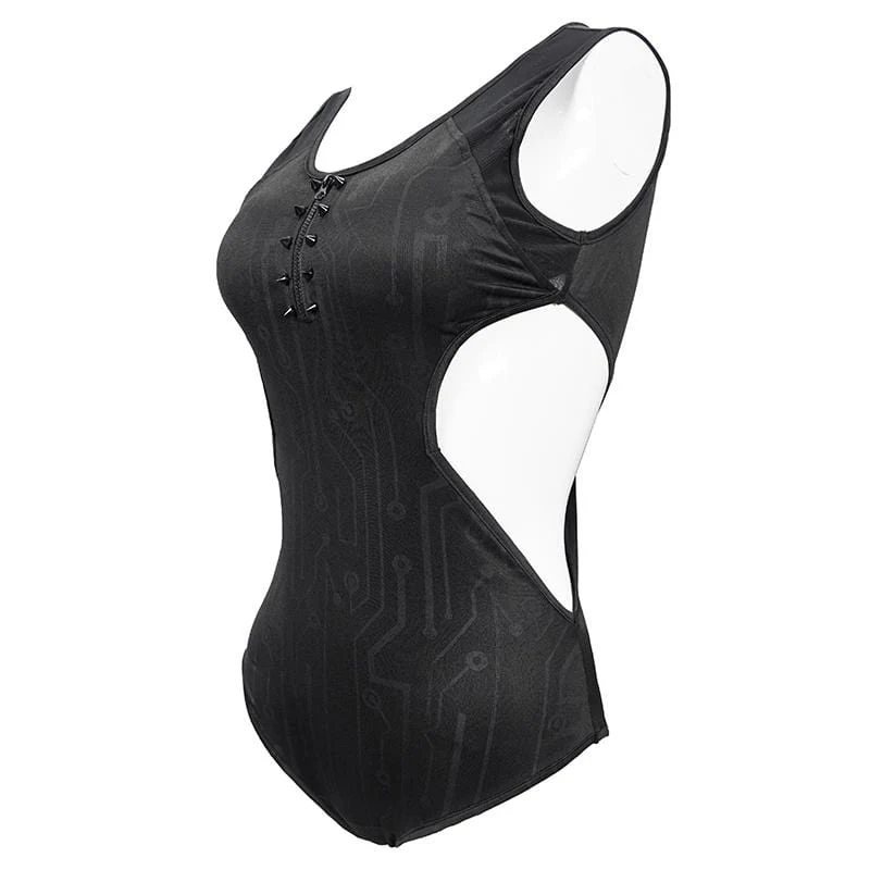 Damen Gothic Black Ärmelloser Trikot-Badeanzug