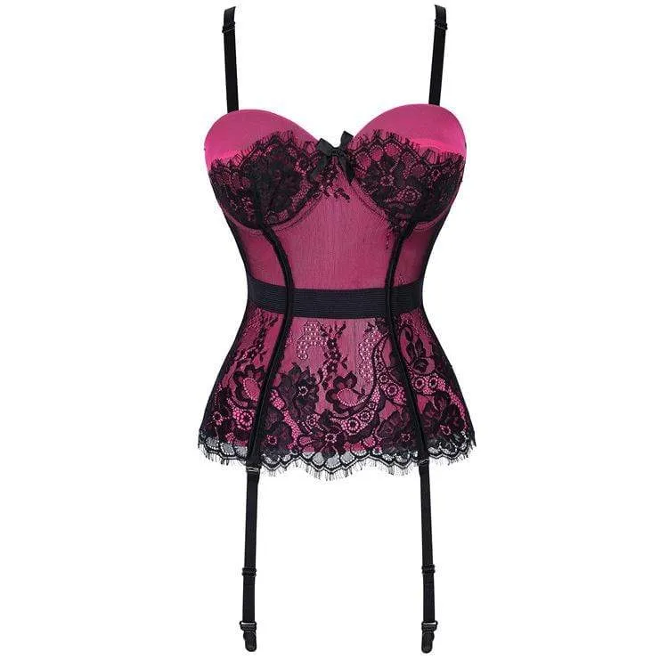 Damen Vintage Gothic Blumenspitze Overbust Korsetts