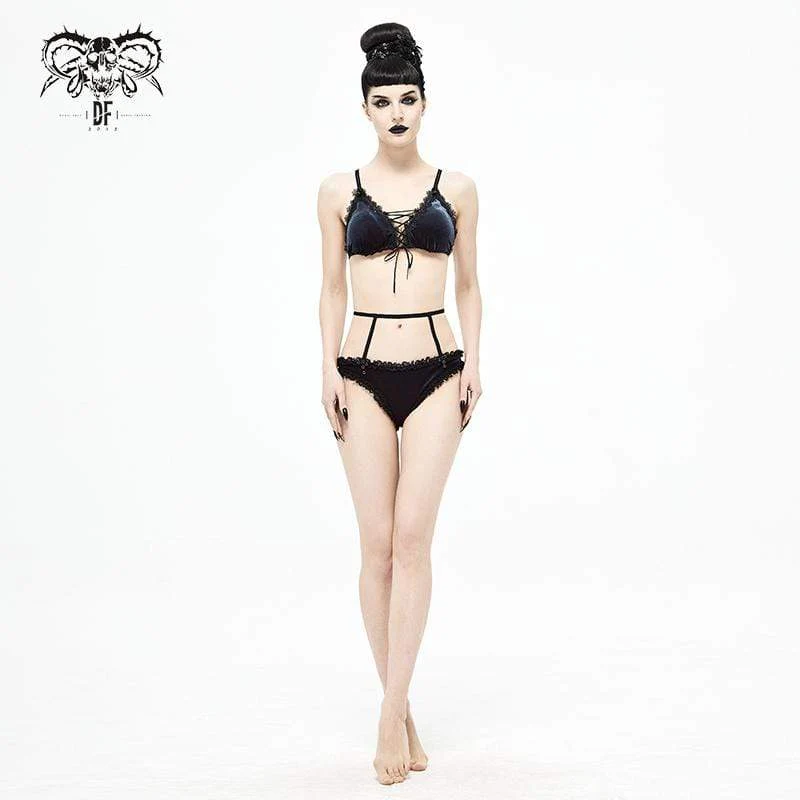 Damen Grunge Lace Black Bikini mit Boyshort Bottoms
