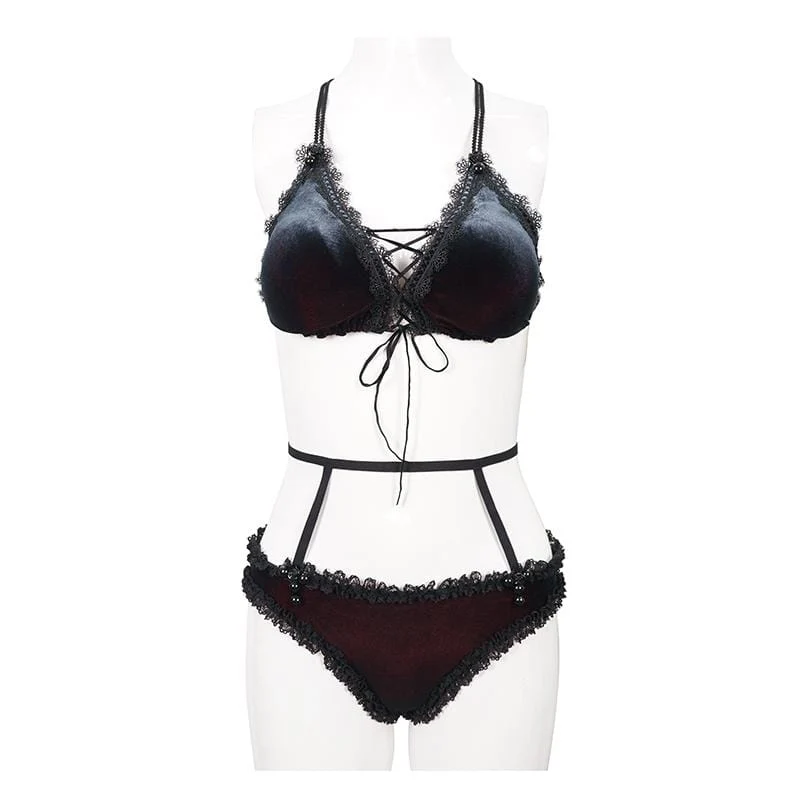 Damen Grunge Lace Black Bikini mit Boyshort Bottoms