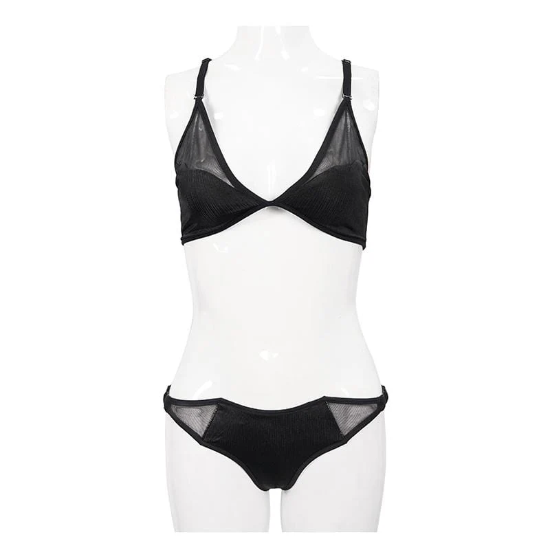 Frauen Gothic Black Net Overlay Triangle Bikini