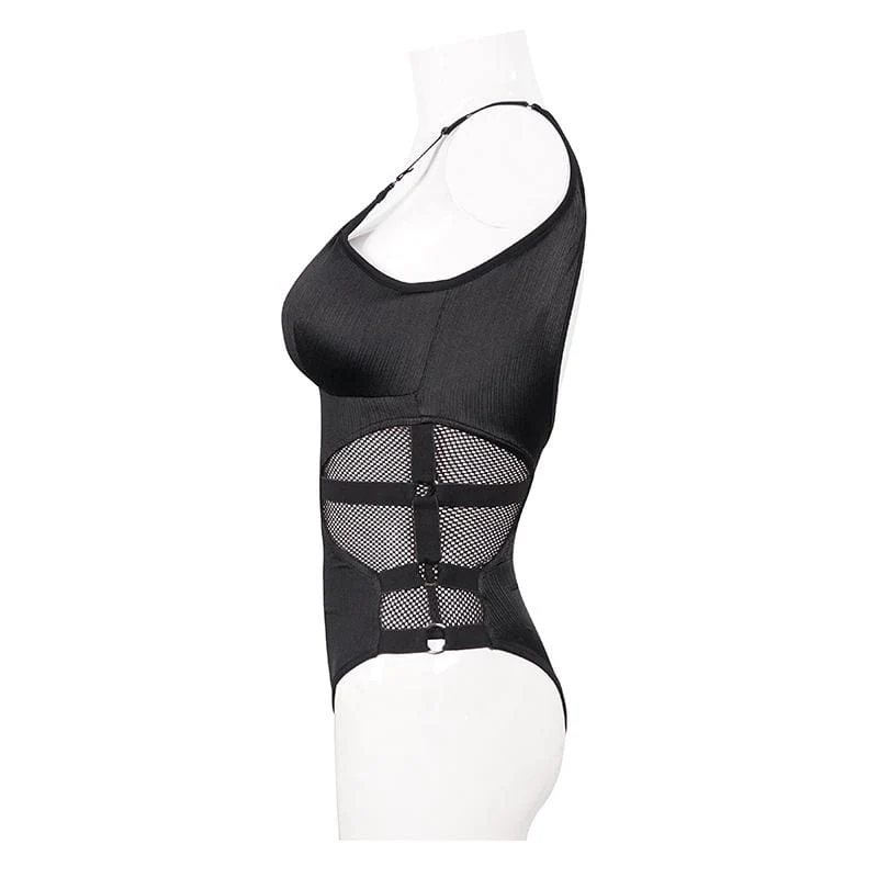 Damen Gothic Black Cutout Net Insert Einteiliger Badeanzug