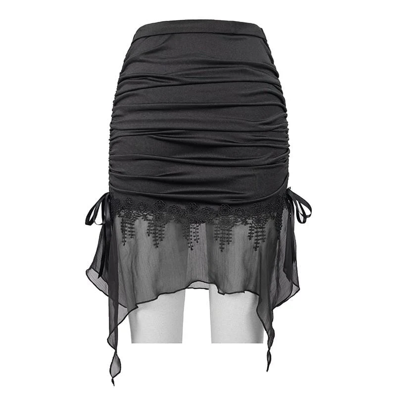 Damen Gothic Black Rüschen Asymmetrical Hem Skirtini