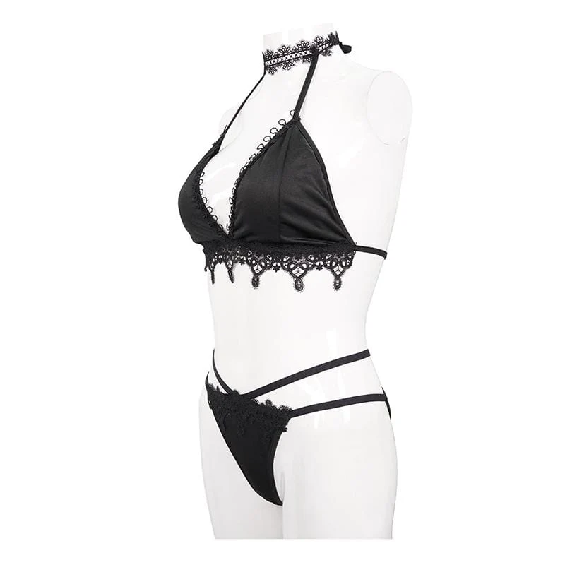 Frauen Punk Black Triangle Lace Bikini