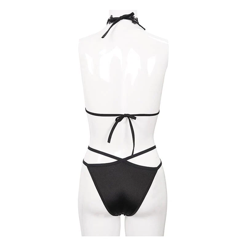 Frauen Punk Black Triangle Lace Bikini