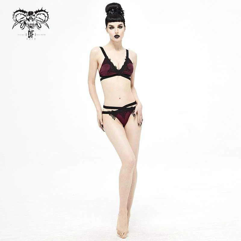 Frauen Gothic Wine Red Strappy Bikini