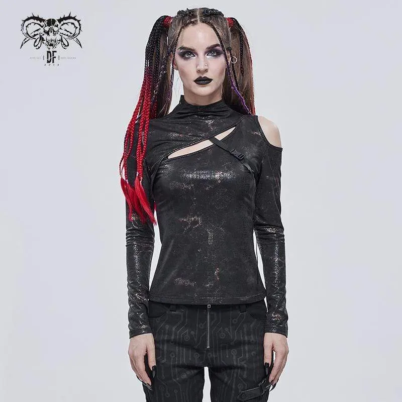 Damen Gothic Cutout Schnalle Slim Fitted Top Bronze