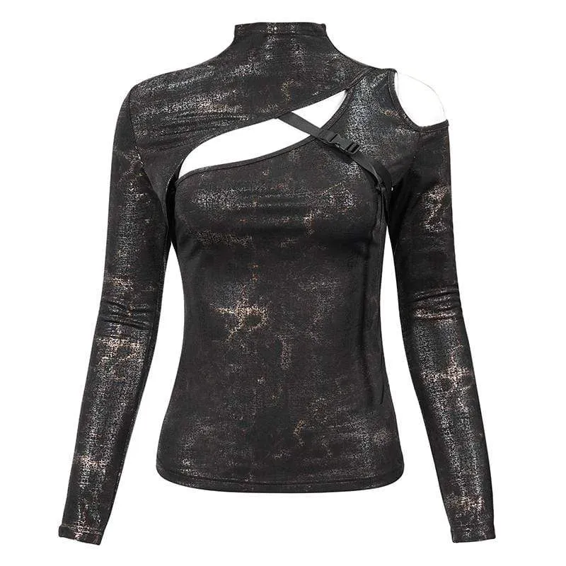 Damen Gothic Cutout Schnalle Slim Fitted Top Bronze