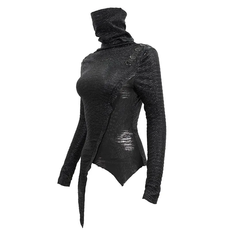Damen Gothic unregelmäßiger Rollkragenpullover mit Rüschen