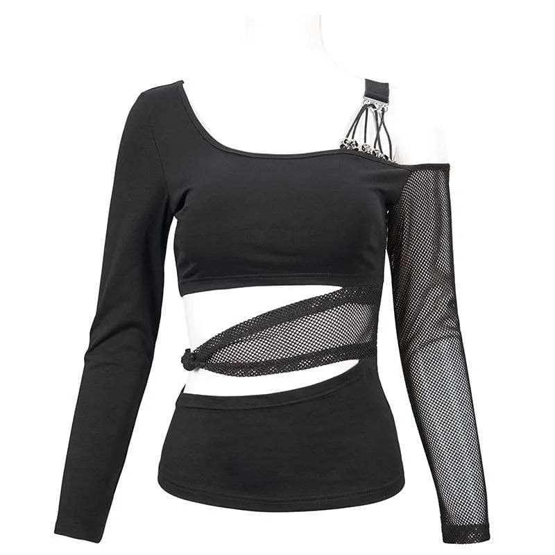 Gothic Slash Schulter Mesh Splice Top für Damen
