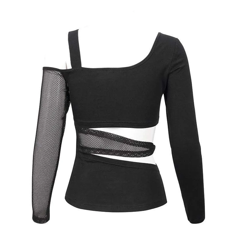 Gothic Slash Schulter Mesh Splice Top für Damen