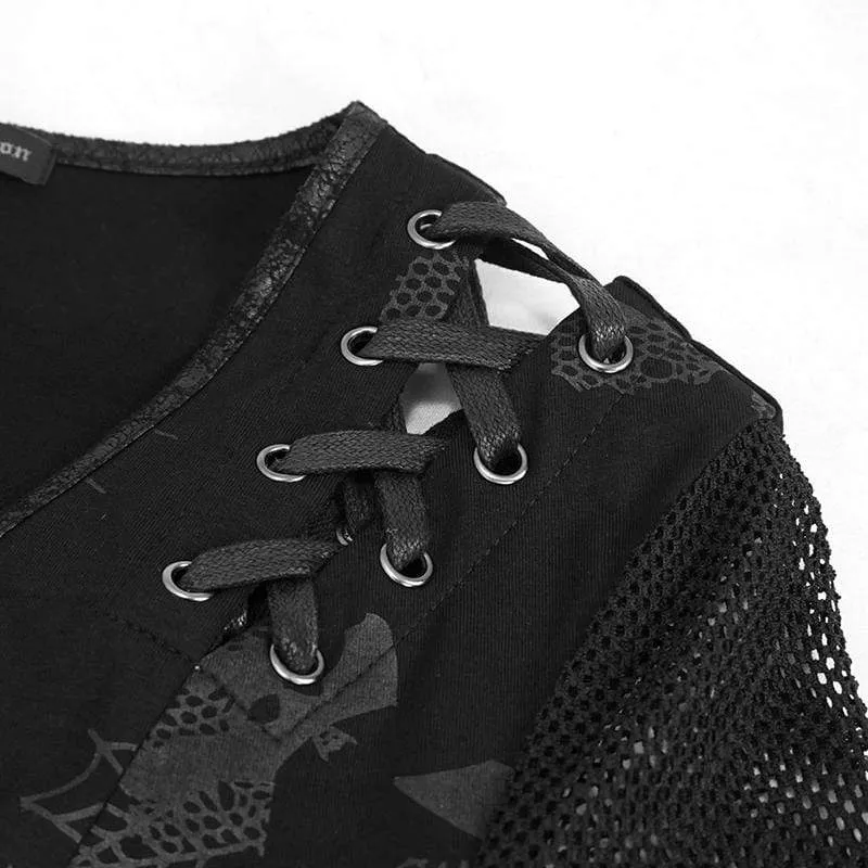Gothic tiefes, unregelmäßiges Kleid mit Spinnweben-Print für Damen