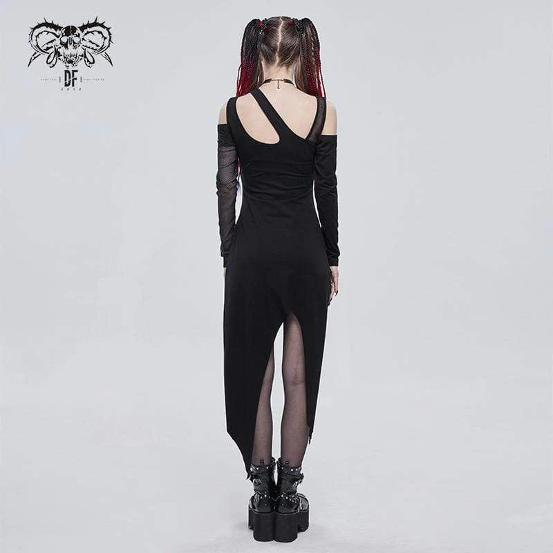 Damen Gothic Irregular Cutout Mesh Splice Dress