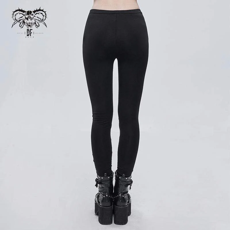 Gothic-Leggings mit Schafkopf-Print aus Netzstoff für Damen