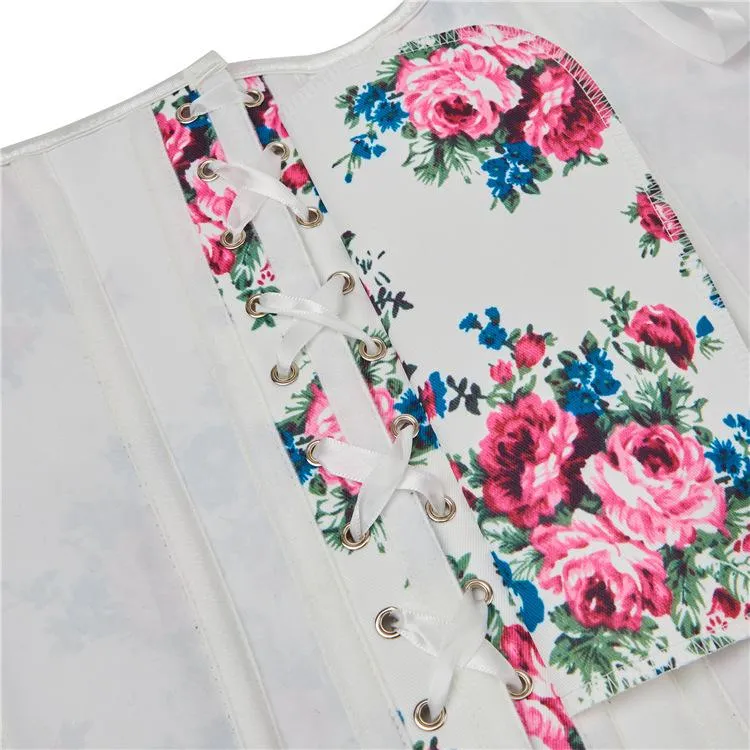 Gothic Damen Korsett mit floralem Print und Riemchen