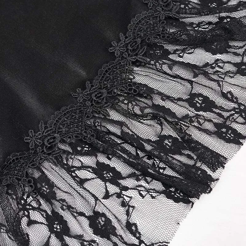 Damen Gothic Kordelzug Spitze Spleiß Schwarzes Unterkleid Brautkleid