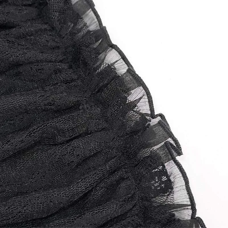Schwarzes, gotisches, mehrlagiges Slipkleid mit Kordelzug für Damen, Abschlusskleid