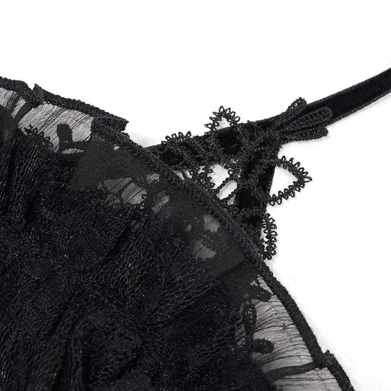 Schwarzes, gotisches, mehrlagiges Slipkleid mit Kordelzug für Damen, Abschlusskleid
