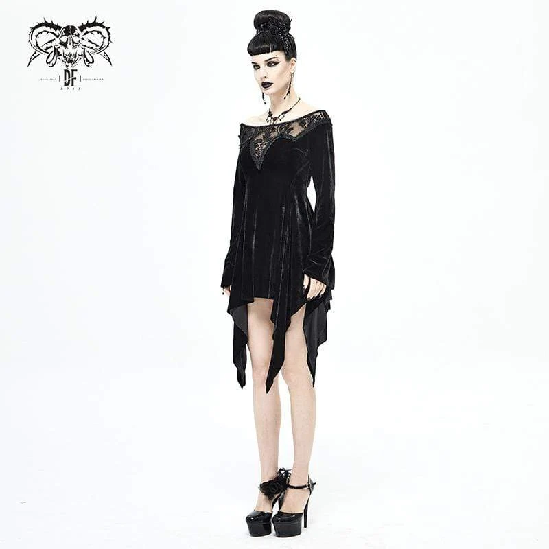 Schwarzes Brautkleid mit unregelmäßiger Blumenstickerei für Damen im Gothic-Stil