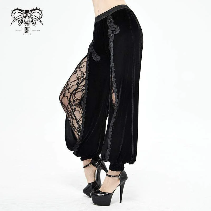 Gothic Furcal Schwarze Hose mit Blumenstickerei für Damen