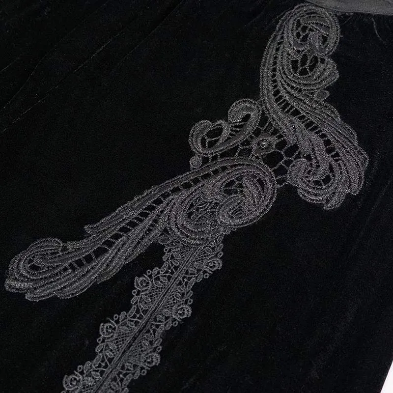 Gothic Furcal Schwarze Hose mit Blumenstickerei für Damen