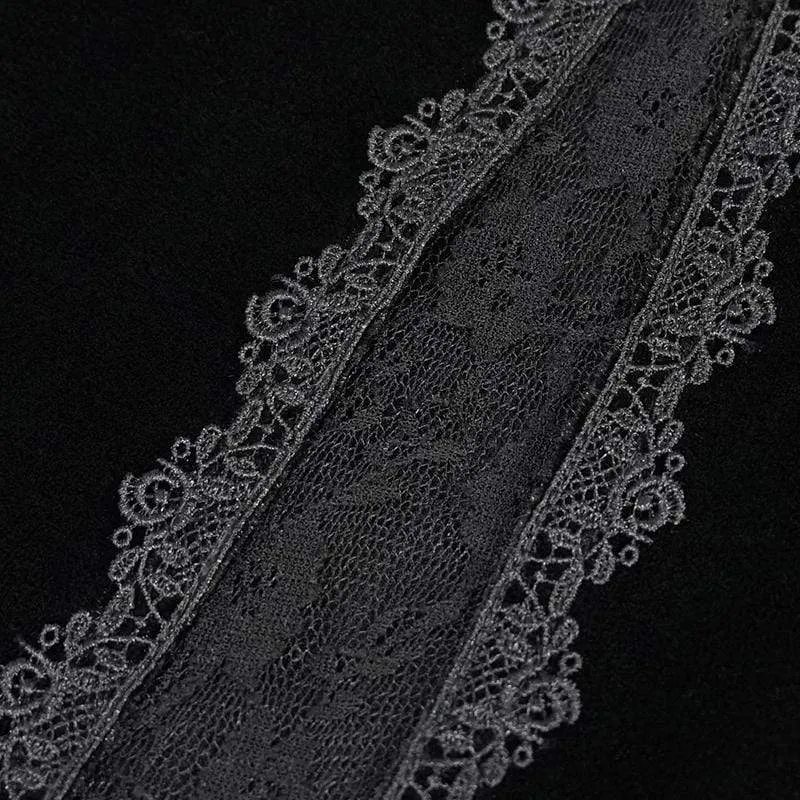 Gothic Furcal Schwarze Hose mit Blumenstickerei für Damen