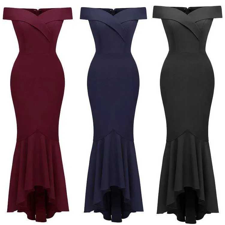 Frauen schulterfreie Maxi-Wickelkleider Abendkleider