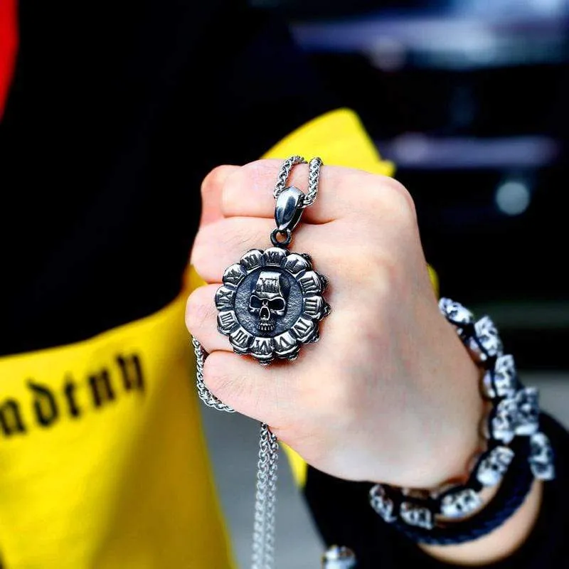 Gothic Punk-Schädel-Blumen-Halskette für Herren
