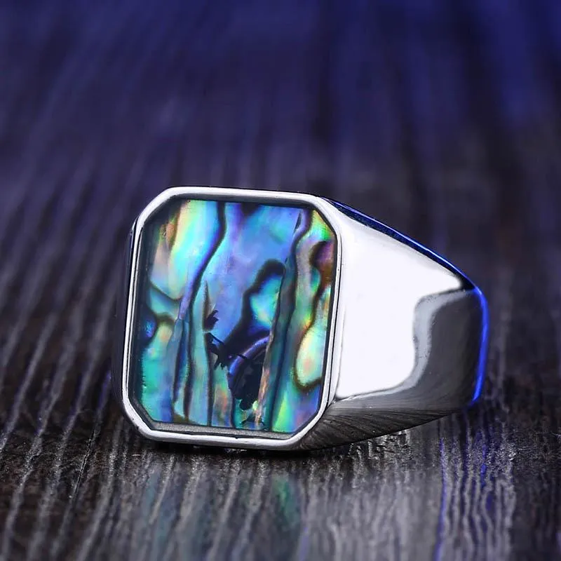 Herren Punk Intarsien Muschel Bunter Ring