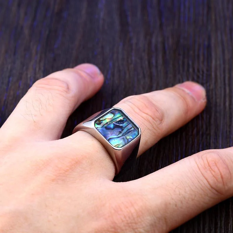 Herren Punk Intarsien Muschel Bunter Ring