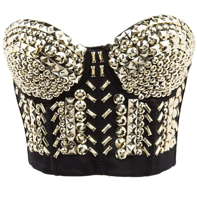 Frauen Punk Golden Bustiers mit Perlen