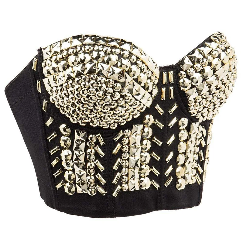 Frauen Punk Golden Bustiers mit Perlen