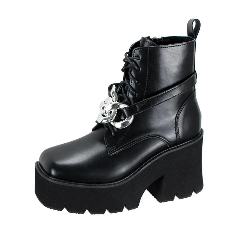 Gothic-Punk-Plateaustiefel mit eckiger Zehenpartie für Damen