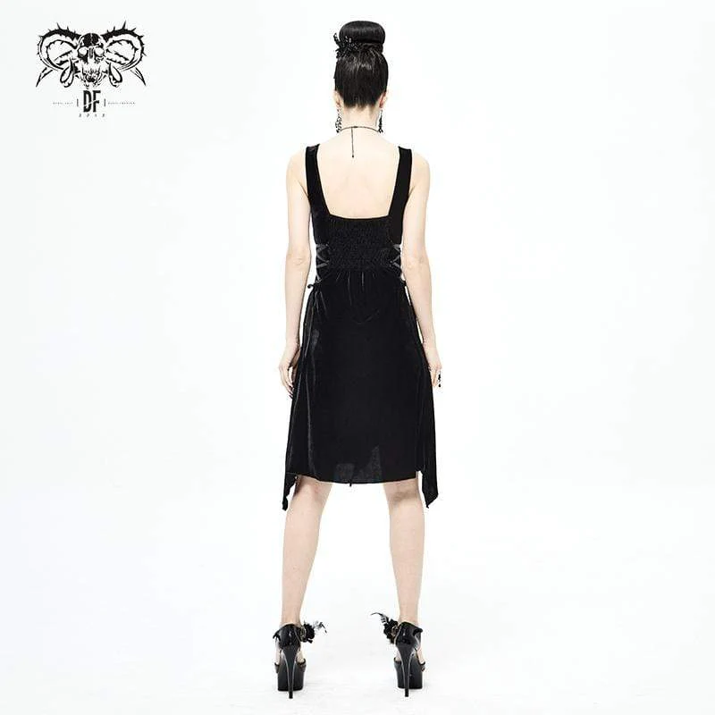 Damen Gothic unregelmäßiges Trägerkleid in Schwarz