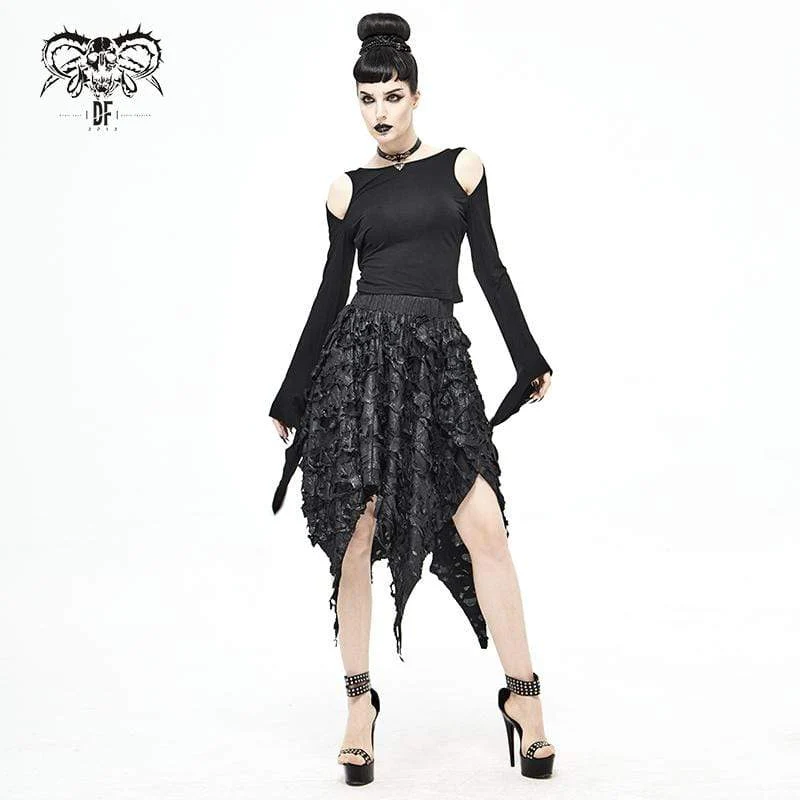Damen Gothic unregelmäßiger zerrissener schwarzer Rock