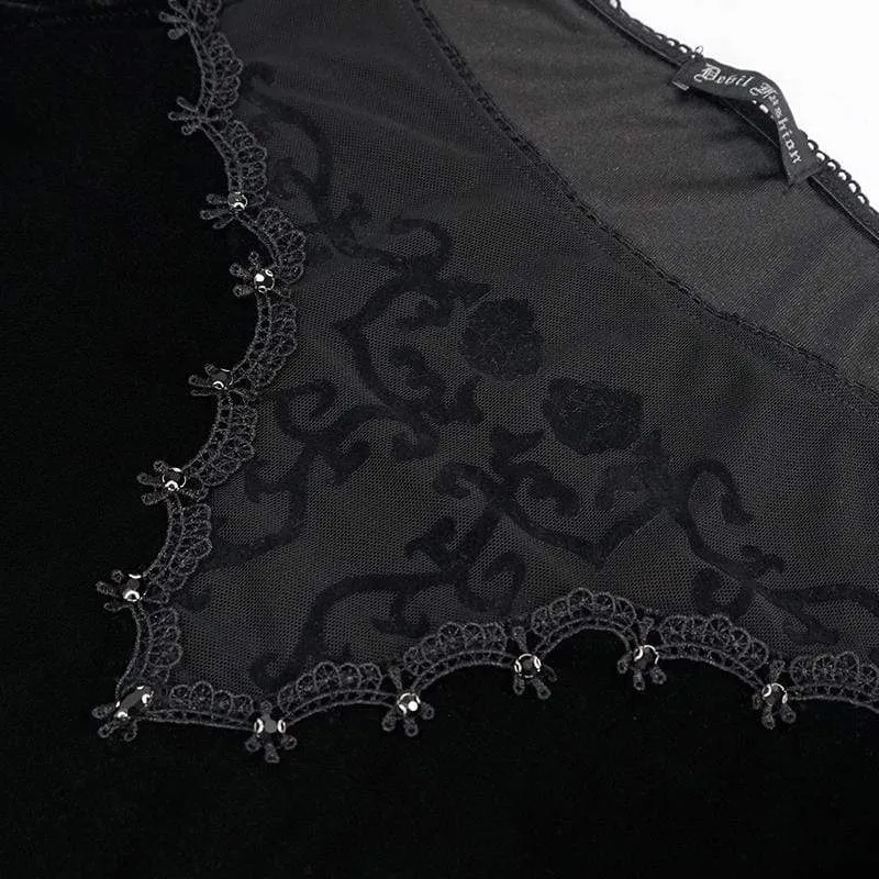 Gothic Off Shoulder Damen Top mit Blumenstickerei in Schwarz