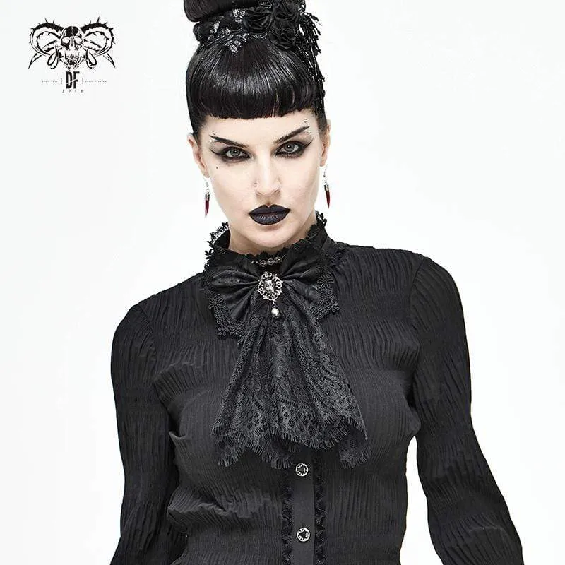 Damen Gothic Lace Bowknot Schwarz Neckwear