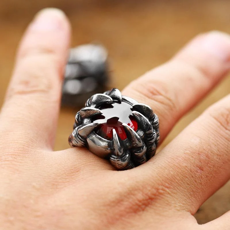 Herren Punk Dragon Claw Rubinring