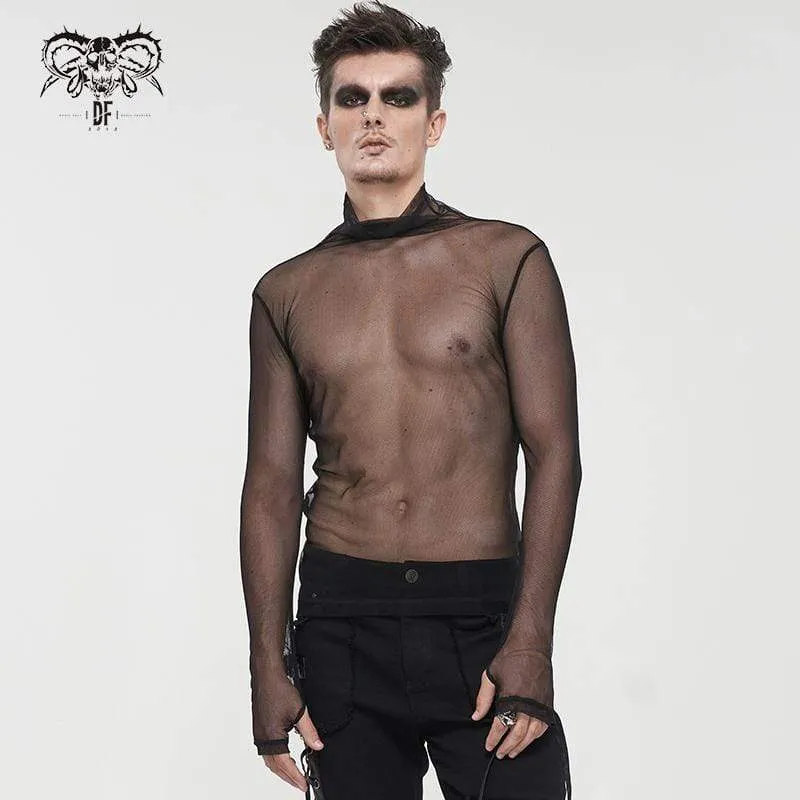 Gothic Rollkragenhemd für Herren durchsichtiges Netz