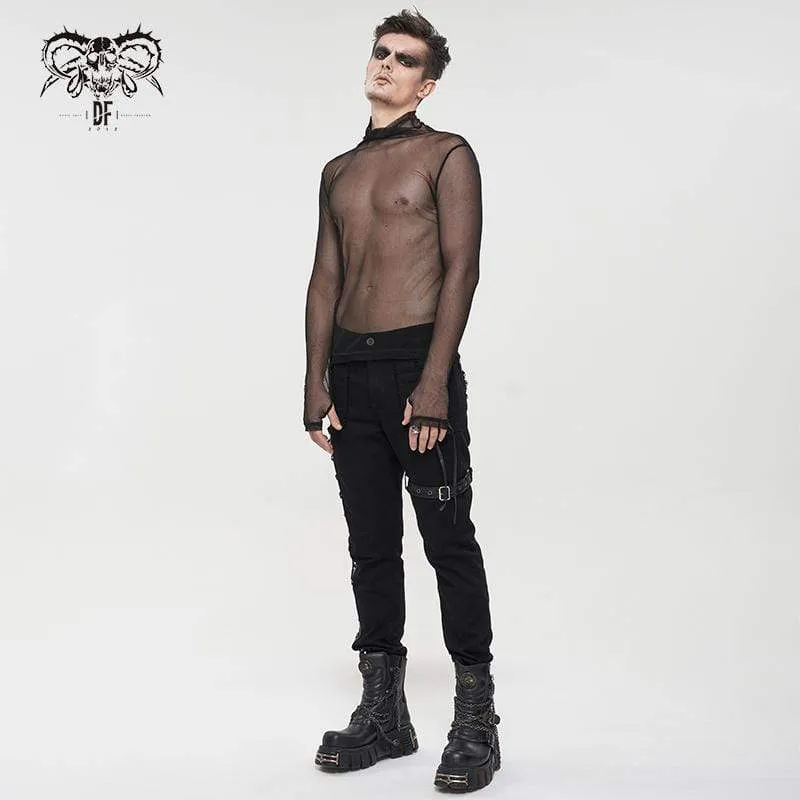 Gothic Rollkragenhemd für Herren durchsichtiges Netz