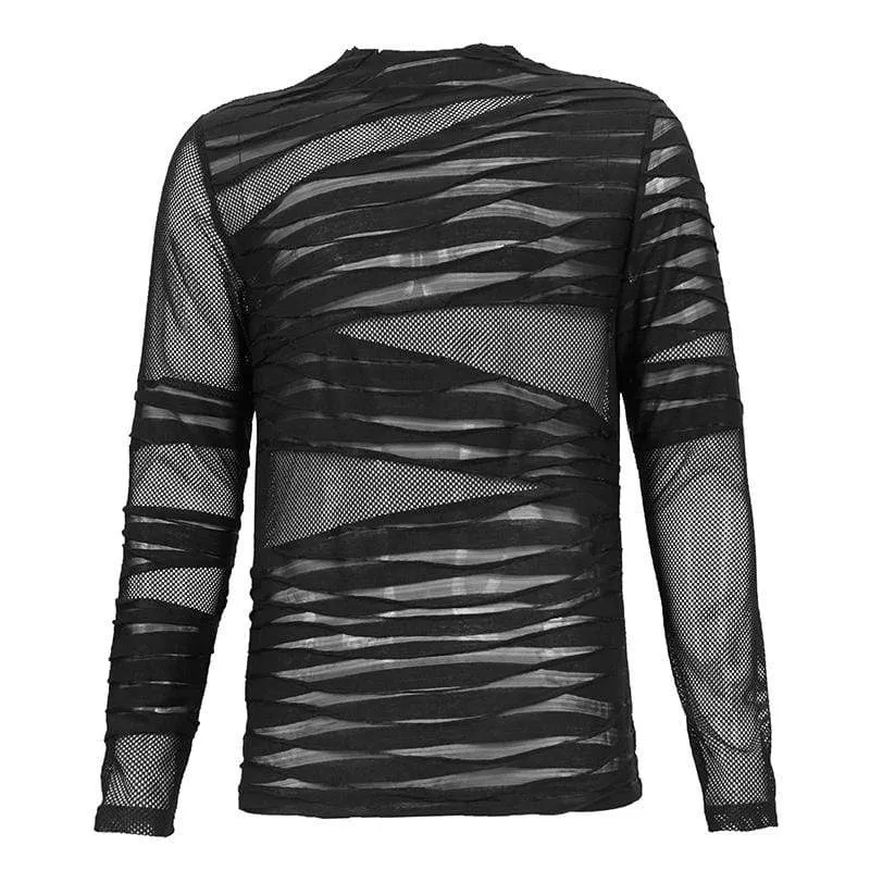 Herren Gothic gerafftes, transparentes Mesh-Hemd