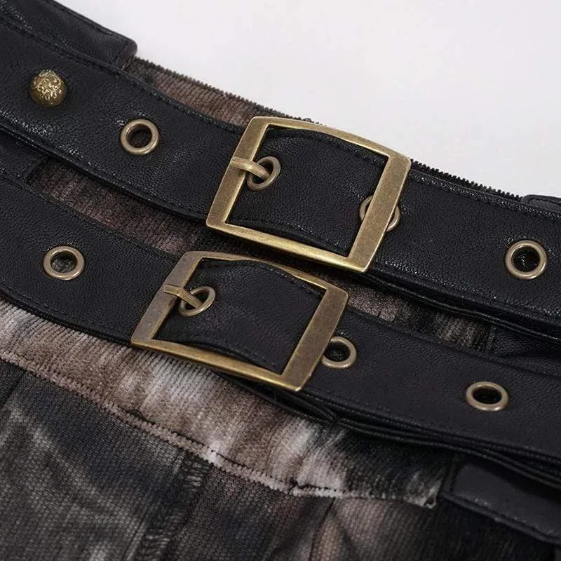 Gothic Batik-Kilt aus gespleißtem Kunstleder mit Gürtel für Herren