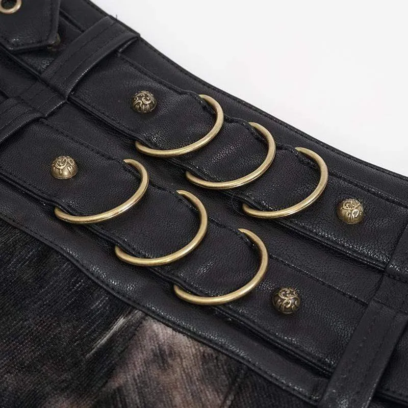 Gothic Batik-Kilt aus gespleißtem Kunstleder mit Gürtel für Herren