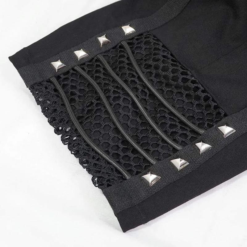 Herren Gothic Punk Rivets Mesh Schwarz Shorts
