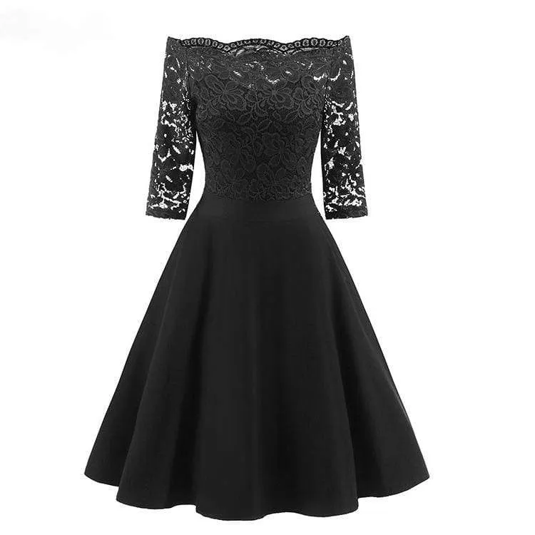 Damen Schulterfrei Spitze Partykleider Brautjungfernkleider Hochzeitskleid