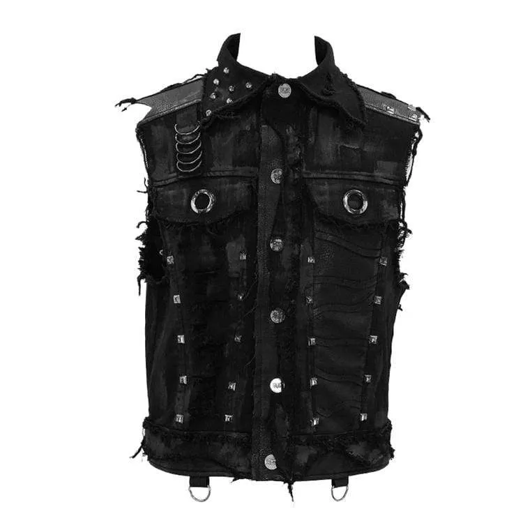 Herren Punk Skull Rivets Ripped Weste