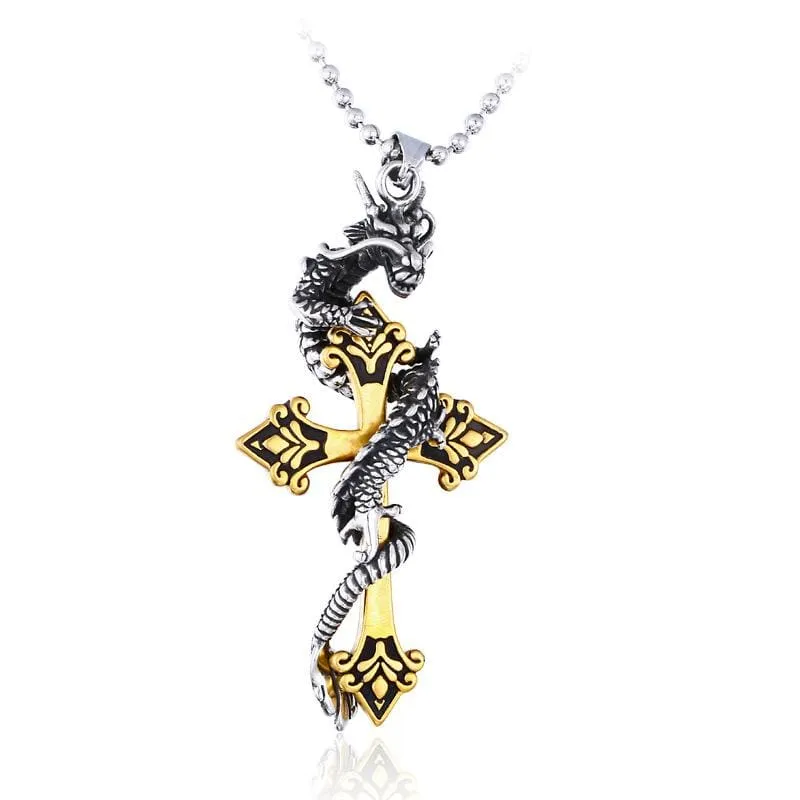 Herren Punk Dragon Cross Halsketten