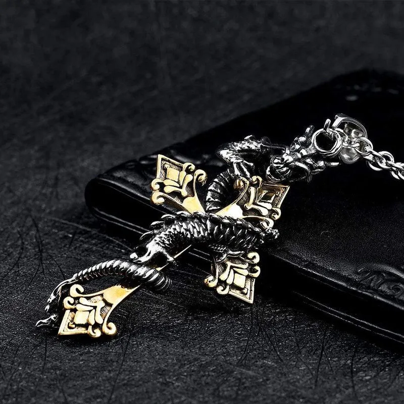 Herren Punk Dragon Cross Halsketten