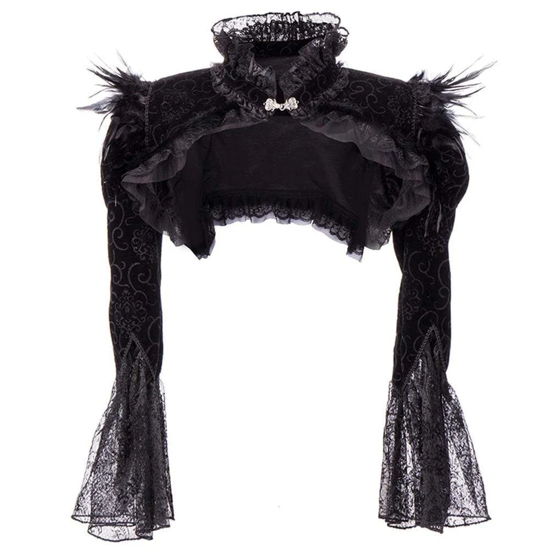 Damen Gothic Lace Flare Ärmel Umhänge mit Feder